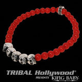 Skull Mens Bracelet Red Coral and Silver by King Baby