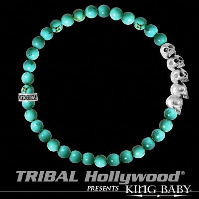 Skull Mens Bracelet Turquoise and Silver by King Baby