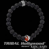 Mens Bracelet CLAW BEAD Black Lava Sterling Silver King Baby