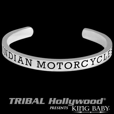 Indian Motorcycle Engraved Name Silver Mens Cuff Bracelet