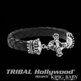 Mens Black Braided Bracelet CROWNS LEATHER BRACELET by King Baby | Tribal Hollywood
