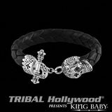 Black Braided Bracelet DAY OF THE DEAD LEATHER and Silver by King Baby | Tribal Hollywood