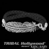 Mens Silver and Leather Double Wrap Bracelet RAVEN'S FEATHER