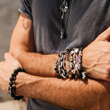 KNOTTED SKULL Black Cord and Sterling Silver Mens Bracelet by King Baby