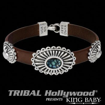 Spotted Turquoise Concho Mens Leather Bracelet by King Baby