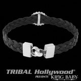 Silver Skull Concho Mens Black Leather Bracelet by King Baby Back Side