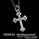 Mens Silver Necklace TRADITIONAL CROSS with Black Onyx Ball Chain | Tribal Hollywood