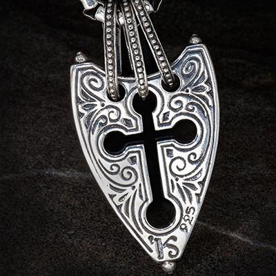 Konstantino Open Cross Shield Silver Mens Necklace Pendant