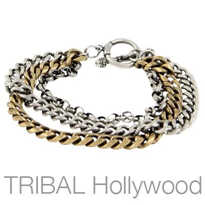 Mens Bracelet METALLURGY Curbed Link Bracelet in Silver and Brass | Tribal Hollywood