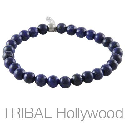 Mens Bead Bracelet ION BLUE LAPIS Medium Width | Tribal Hollywood