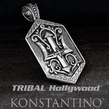 Konstantino Poseidon Trident Shield Mens Necklace Pendant