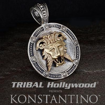 Konstantino Greek Lion Mask Silver Mens Necklace Pendant