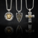 Konstantino Greek Lion Mask Silver Mens Necklace Pendant with Silver and Bronze Pendant Chain Necklaces