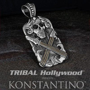 Konstantino Gold String Skull Guitar Silver Necklace Pendant