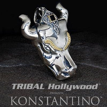 Konstantino Greek Bullhead Silver Gold Mens Necklace Pendant
