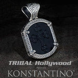 Konstantino 3D Black Onyx Cross Silver Mens Necklace Pendant