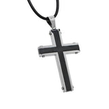 Tribal Hollywood Dual Tone Cross With Rubber Necklace Metal Meltdown