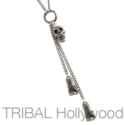 Mens Necklace THE CONTENDER with Silver Boxing Gloves and Skull | Tribal Hollywood