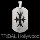 COURAGEOUS CROSS CARBON FIBER DOG TAG Pendant in Silver Front View