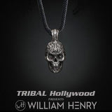 William Henry FLAMING SKULL Sterling Silver Paracord Mens Necklace