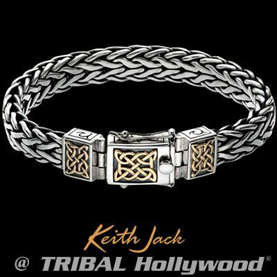 Keith Jack Gold Celtic Knots Sterling Silver Mens Bracelet