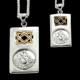 Saint Christopher Celtic Knot Silver Mens Necklace Pendant with Small Version