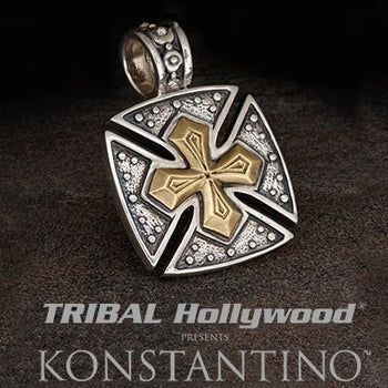 Konstantino 3D Bronze Cross Mens Silver Necklace Pendant