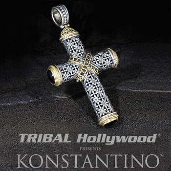 Konstantino Confessional Cross Black Diamond Necklace