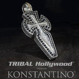 Konstantino Black Gemstone Cross Dagger Silver Mens Necklace
