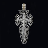 Konstantino Black Gemstone Cross Dagger Silver Mens Necklace Front View