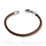 BROWN BRAIDED FAUX LEATHER BRACELET Thick Width 