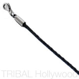 BLACK BRAIDED FAUX LEATHER NECKLACE Thin Width Close-up