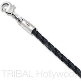 BLACK BRAIDED FAUX LEATHER NECKLACE Medium Width Close-up