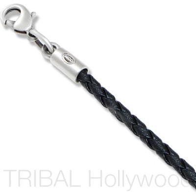 DROGON NECKLACE Black Braided Leather Necklace with Steel Dragon Beads