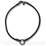 BLACK LEATHER NECKLACE with Gunmetal Warrior Metalwork 